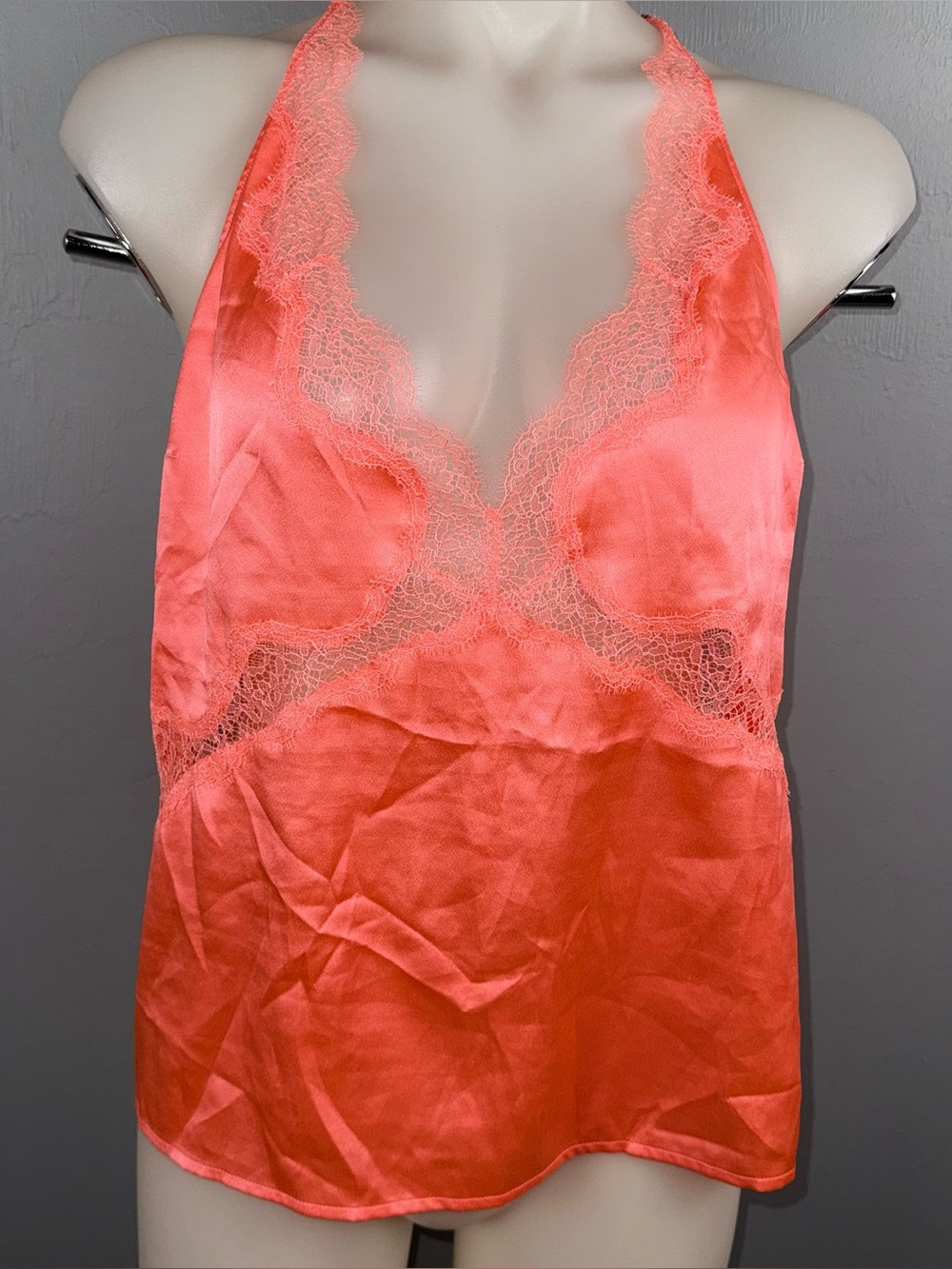 Victorias Secret Lace Trim Cami Tank Camisole Women’s M Coral Vintage Y2K